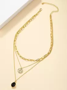 Round & Water-drop Charm Layered Necklace