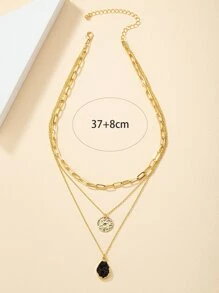 Round & Water-drop Charm Layered Necklace