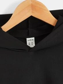 SHEIN Knitted Long Sleeve Sweatshirt For Tween Boy, Reflective Cartoon Pattern Hooded Sweatshirt - Black - View 5