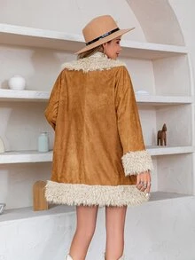 Rusttydustty Women Embroidery Design Mao Mao Collar Keep Warm Coat Banquet Wedding Season - Brown - View 3