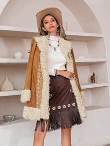 Rusttydustty Women Embroidery Design Mao Mao Collar Keep Warm Coat Banquet Wedding Season - Brown - View 4