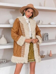 Rusttydustty Women Embroidery Design Mao Mao Collar Keep Warm Coat Banquet Wedding Season - Brown - View 5