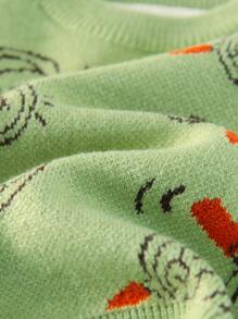 Toddler Girls Cartoon & Letter Pattern Drop Shoulder Jumper - Green - View 6