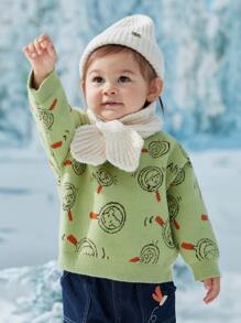 Toddler Girls Cartoon & Letter Pattern Drop Shoulder Jumper - Green - View 7
