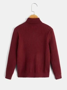 SHEIN 男孩高領麻花編織套頭毛衣 - 紫紅色 - 查看 2