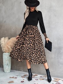 SHEIN Clasi Bộ đồ hai mảnh nữ Thắt lưng Dải chun In hoa Báo Giải trí - Nhiều màu - Xem 3