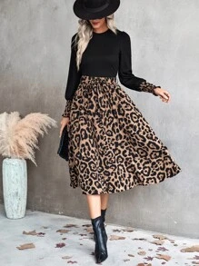 SHEIN Clasi Bộ đồ hai mảnh nữ Thắt lưng Dải chun In hoa Báo Giải trí - Nhiều màu - Xem 4