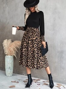 SHEIN Clasi Bộ đồ hai mảnh nữ Thắt lưng Dải chun In hoa Báo Giải trí - Nhiều màu - Xem 5