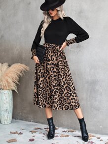 SHEIN Clasi Bộ đồ hai mảnh nữ Thắt lưng Dải chun In hoa Báo Giải trí - Nhiều màu - Xem 6