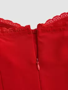 SHEIN MOD 雞心領口泡泡袖荷葉邊不對稱下擺洋裝不附腰帶 - 紅色 - 查看 4