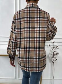 SHEIN Unity 格紋翻蓋口袋落肩袖襯衫