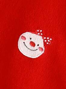 Toddler Girls Cartoon Embroidery Contrast Trim Drop Shoulder Jumper - Red - View 5