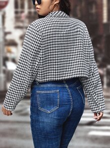 Plus Houndstooth Double Breasted Overcoat - Black and White - View 2