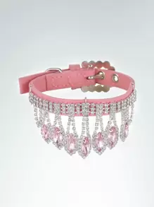 寵物水鑽貓狗項圈 - 粉色 - 查看 2