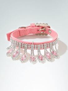 寵物水鑽貓狗項圈 - 粉色 - 查看 4