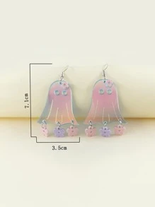 1pair Fun, Sweet, Cute & Colorful Acrylic Tassel Dangle Earrings With Ghost & Flower Design For Girls" Halloween Party, Jewelry Gift - Multicolor - View 3