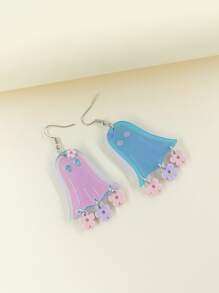 1pair Fun, Sweet, Cute & Colorful Acrylic Tassel Dangle Earrings With Ghost & Flower Design For Girls" Halloween Party, Jewelry Gift - Multicolor - View 4