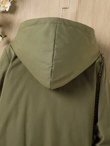 女孩條紋飾邊毛絨內襯連帽夾克 - 軍綠色 - 查看 8