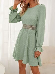 SHEIN Frenchy 圓點蕾絲拼接後綁帶連衣裙 - 薄荷綠 - 查看 5