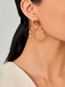 Flower Decor Circle Drop Earrings - Multicolor - View 2