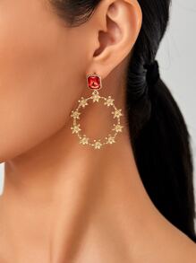 Flower Decor Circle Drop Earrings - Multicolor - View 1
