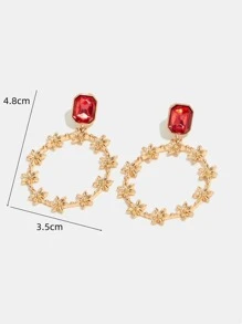 Flower Decor Circle Drop Earrings - Multicolor - View 4