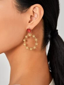 Flower Decor Circle Drop Earrings - Multicolor - View 3