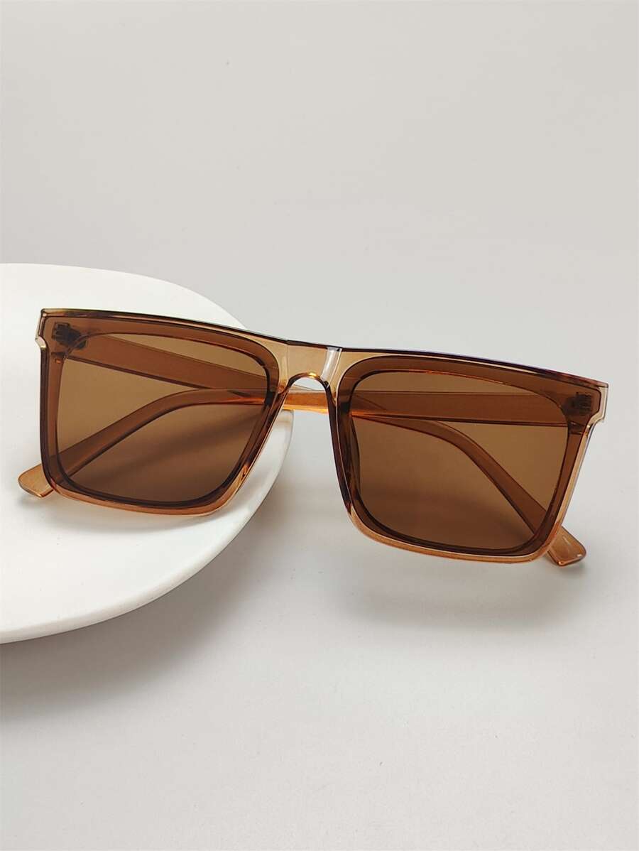 Men Square Frame Fashion Glasses - Brown - View 1