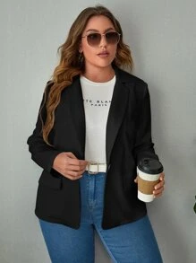 SHEIN Essnce Áo vest Plus size Nút Túi màu trơn Giải trí - màu đen - Xem 1