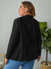 SHEIN Essnce Áo vest Plus size Nút Túi màu trơn Giải trí - màu đen - Xem 2