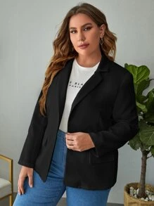 SHEIN Essnce Áo vest Plus size Nút Túi màu trơn Giải trí - màu đen - Xem 4