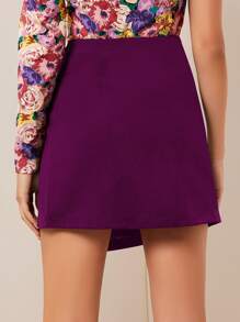 SHEIN Essnce 高腰圍裹下擺半身裙 - 紫色 - 查看 3