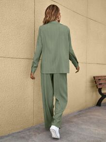 SHEIN Frenchy Solid Button Up Shirt & Trousers - Mint Green - View 2