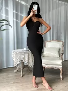 Firerie Vestido de punto girante delantero con abertura trasera tubo