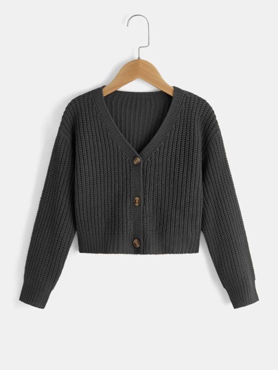 SHEIN Girls Ribbed Knit Drop Shoulder Cardigan