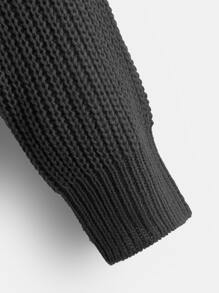 SHEIN Áo len bé gái Nút phía trước màu trơn Giải trí - màu đen - Xem 4