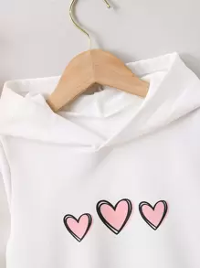 SHEIN Young Girl Heart Print Sweatshirt - White - View 3