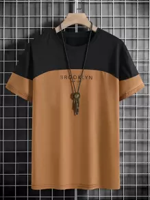 Manfinity Homme Áo thun nam vừa vặn cổ tròn tay ngắn Brooklyn Thời trang nam Quần áo mùa hè Polyester - màu nâu - Xem 1