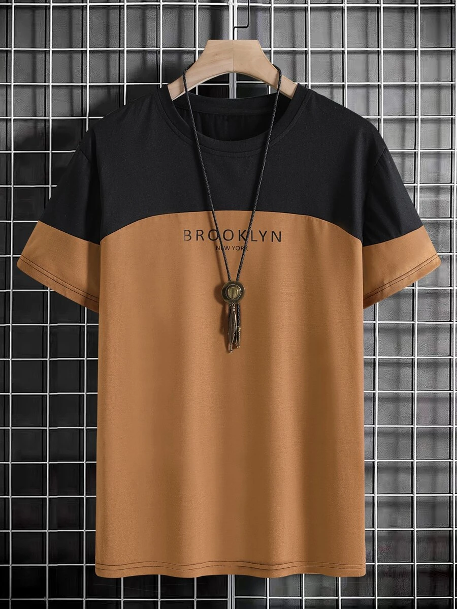 Manfinity Homme Áo thun nam vừa vặn cổ tròn tay ngắn Brooklyn Thời trang nam Quần áo mùa hè Polyester - màu nâu - Xem 1