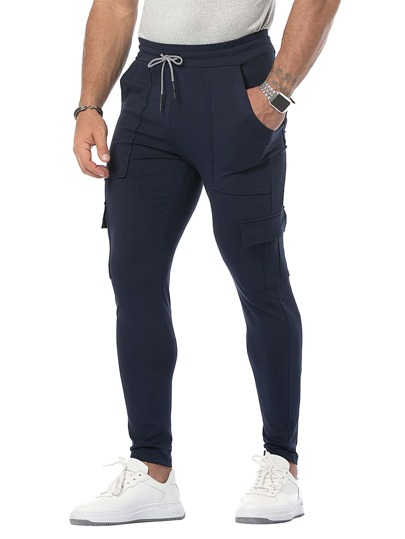 Men Drawstring Waist Cargo Pants