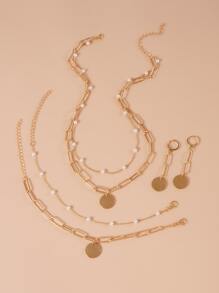 5pcs Disc Decor Jewelry Set - Yellow Gold - View 4