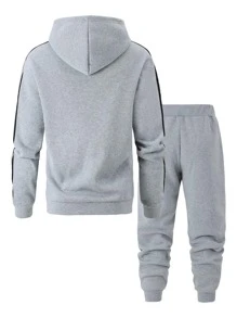 Manfinity Campus Court Bộ hai mảnh Nam Dây kéo Túi Sọc bên Khối Màu Sẵn sàng - Xám - Xem 2