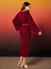 Modelyn Drop Shoulder Jumper Dress Without Belt - Burgundy - View 2