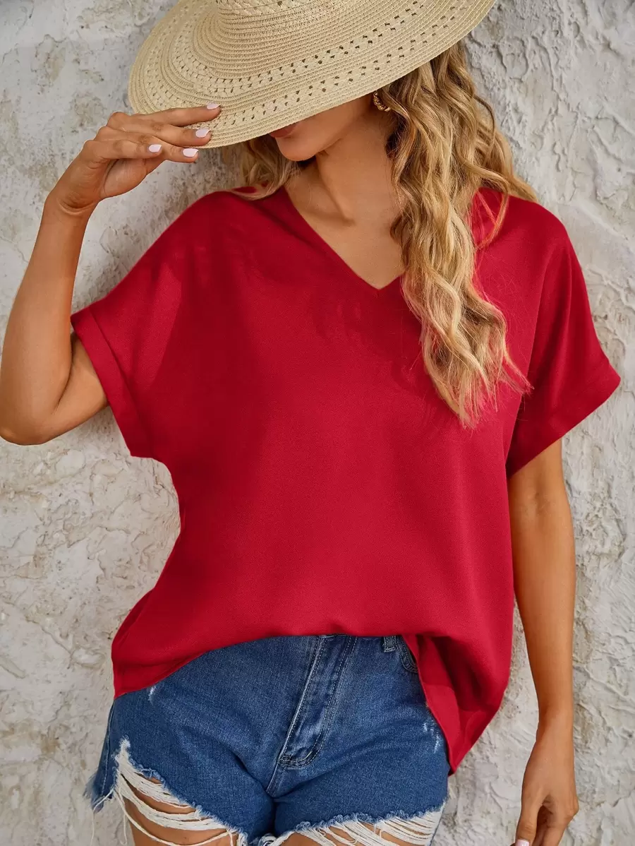 SHEIN VCAY 蝙蝠袖V領襯衫