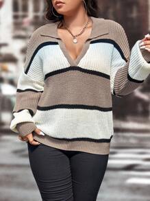 SHEIN LUNE 加大码撞色落肩针织套头衫，秋冬款 - 彩色 - 查看 2