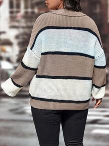 SHEIN LUNE 加大码撞色落肩针织套头衫，秋冬款 - 彩色 - 查看 3