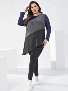Mulvari Leggings con top de color combinado bajo asimétrico - Negro - Ver 3