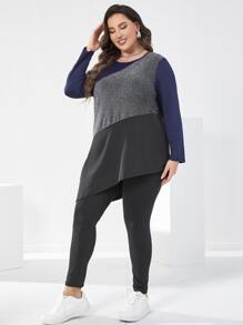 Mulvari Leggings con top de color combinado bajo asimétrico - Negro - Ver 4