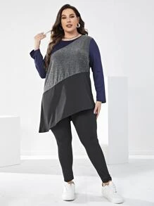 Mulvari Leggings con top de color combinado bajo asimétrico - Negro - Ver 6