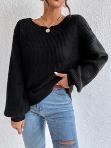 SHEIN Frenchy Guipure Lace Panel Drop Shoulder Jumper - Black - View 3